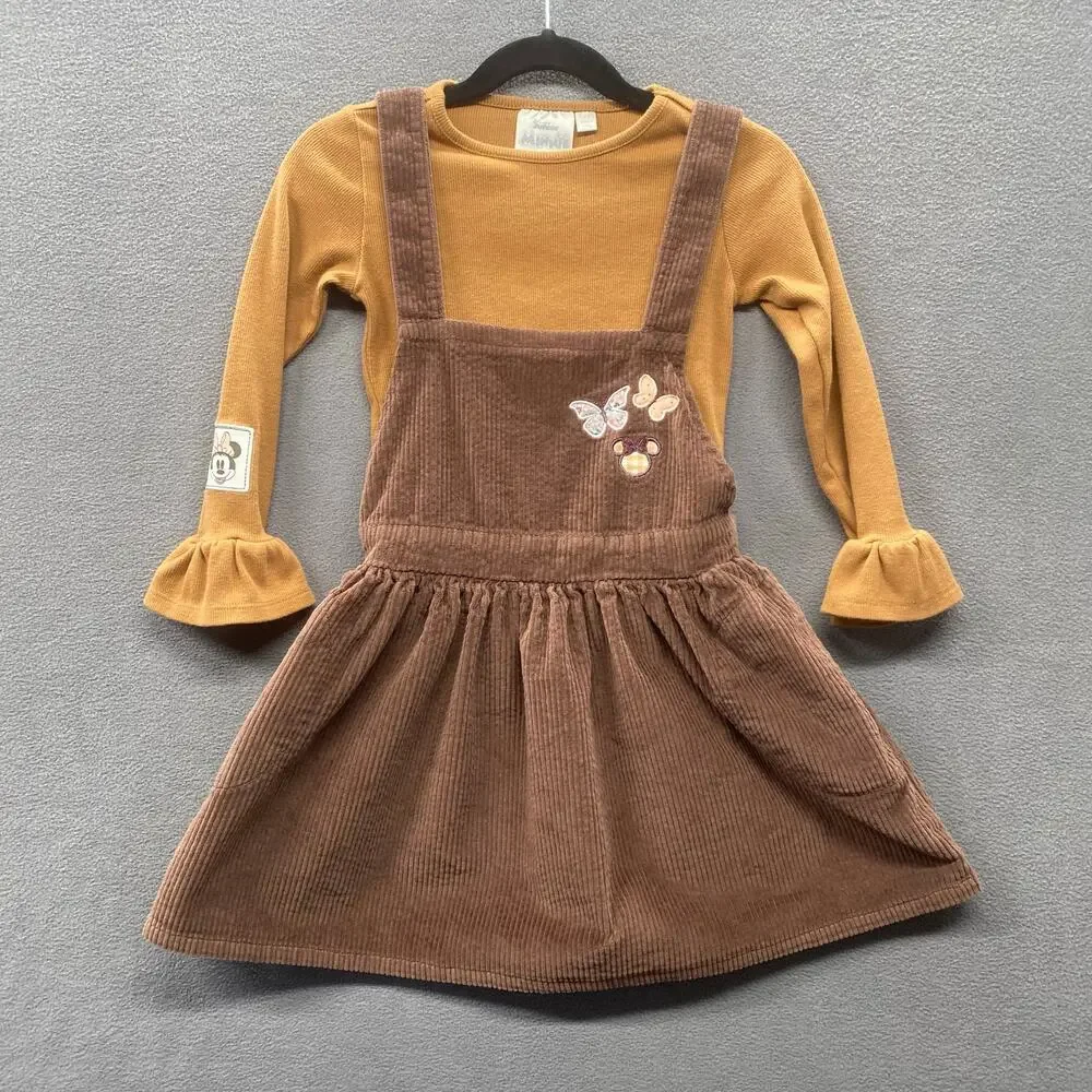 Disney Junior Minnie Mouse‎ Jumper Dress and Long Sleeve Top Girls 4T Brown Tan